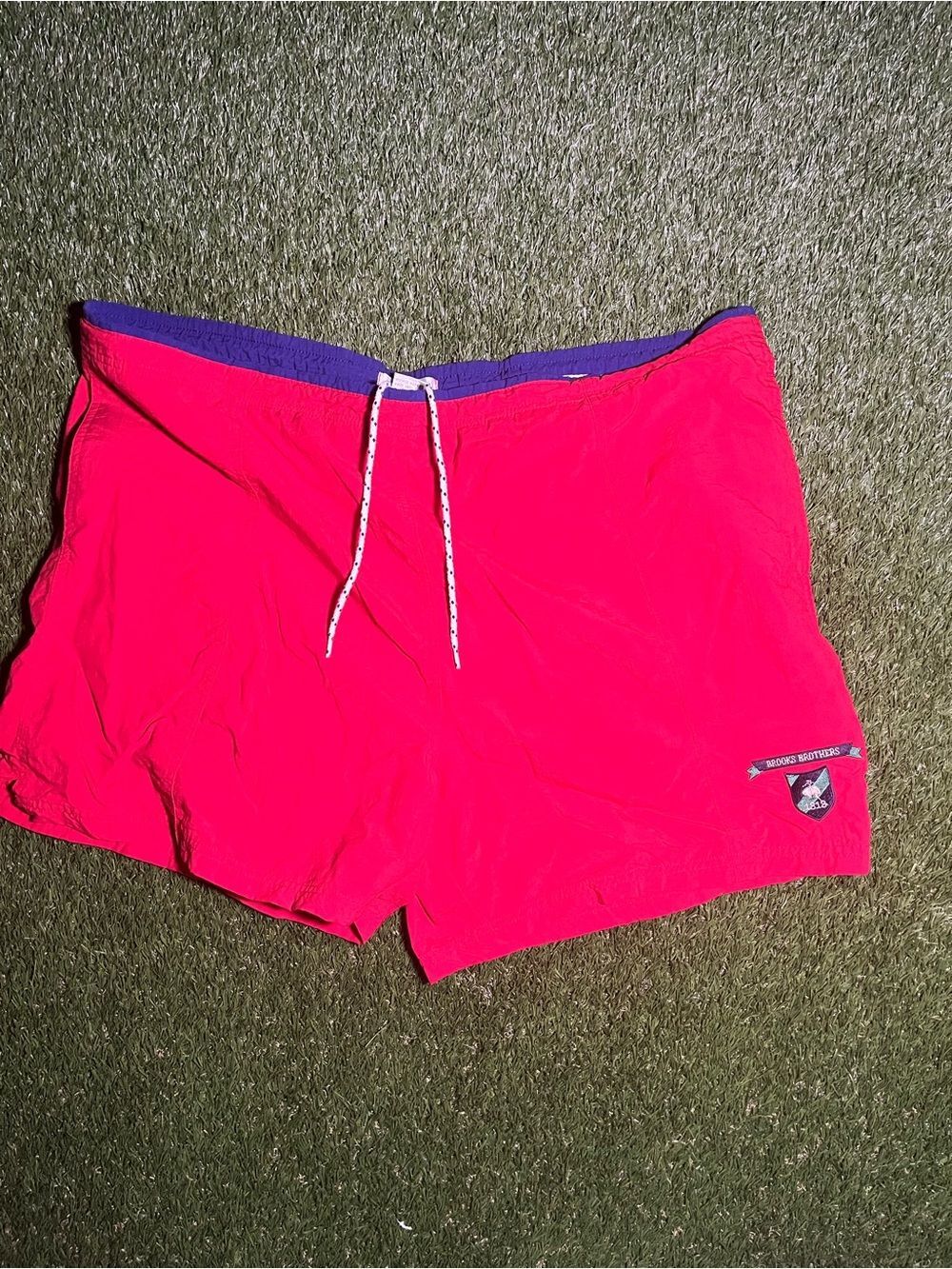 Vintage Brook’s Brothers Red Swim Shorts with Navy Waistband Men’s XL